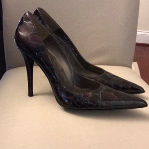 Stuart Weitzman Brown Alligator Patent Pumps 10